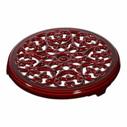 New ❤️ Staub Cast Iron - Accessories 9-inch, round, Cast Iron Lilly Trivet, grenadine 👍