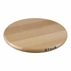 New 🎉 Staub Cast Iron - Accessories 9-inch, round, Magnetic Wood Trivet, brown 🧨